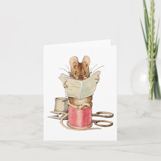 Mouse Reading Newspaper Beatrix Potter Note Card Dankeskarte (Vorderseite)