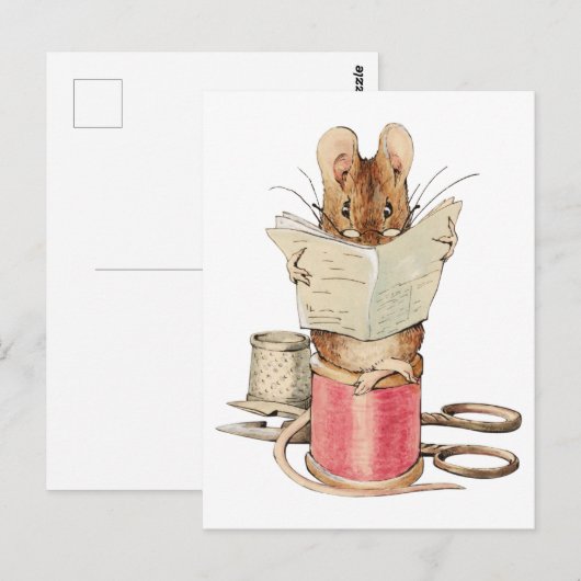 Mouse Reading Newspaper Beatrix Potter Postkarte (Vorne/Hinten)