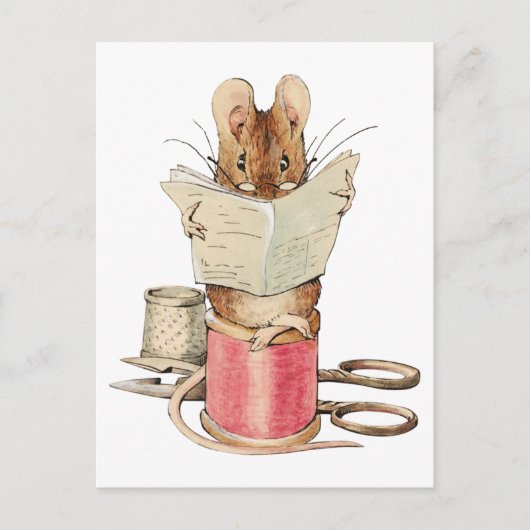 Mouse Reading Newspaper Beatrix Potter Postkarte (Vorderseite)