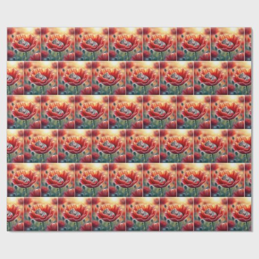 Mouse schlafen in einer roten Mohnblume-Blume Geschenkpapier (Flach)