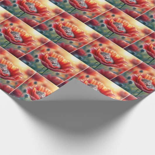 Mouse schlafen in einer roten Mohnblume-Blume Geschenkpapier (Ecke)