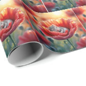 Mouse schlafen in einer roten Mohnblume-Blume Geschenkpapier (Rolleneckpunkt)