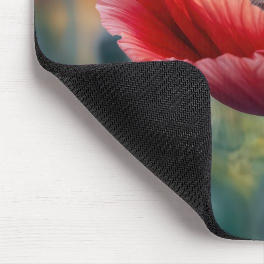 Mouse schlafen in einer roten Mohnblume-Blume Mousepad (Ecke)