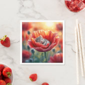 Mouse schlafen in einer roten Mohnblume-Blume Serviette (Beispiel)