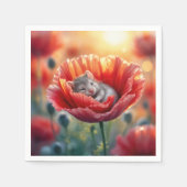 Mouse schlafen in einer roten Mohnblume-Blume Serviette (Vorderseite)