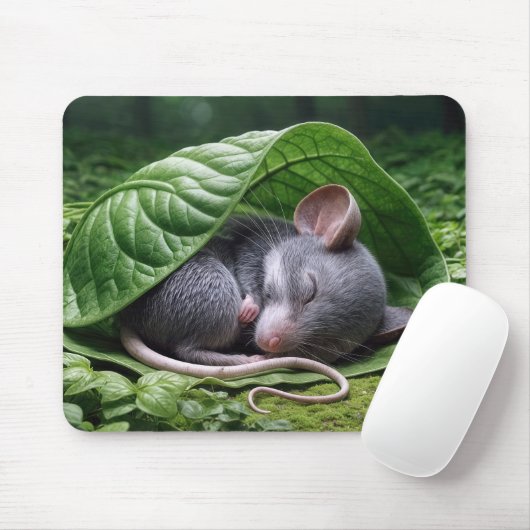 Mouse schlafen in grünem Leaf Mousepad (Mit Mouse)