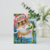 Mouse Schnorchel & Maske mit Bullfrosch Wasserfarb Postkarte (Stehend Vorderseite)