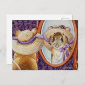 Mouse Wear Spring Bonnet Mirror Wasserfarben Kunst Postkarte (Vorne/Hinten)