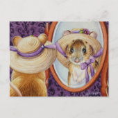 Mouse Wear Spring Bonnet Mirror Wasserfarben Kunst Postkarte (Vorderseite)