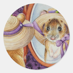Mouse Wear Spring Bonnet Mirror Wasserfarben Kunst Runder Aufkleber