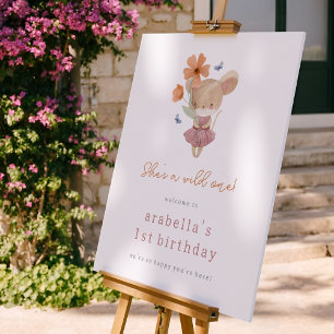 Mouse Wild 1 Blume 1. Geburtstag Begrüßungszeichen Poster