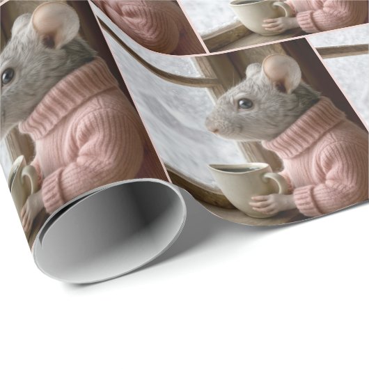 Mouse With a Cup of Coffee Geschenkpapier (Rolleneckpunkt)