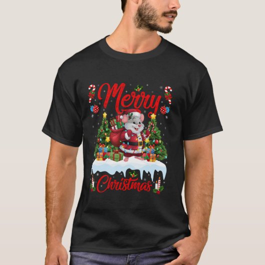 Mouse Xmas Tree Lighting Santa Mouse Weihnachten T-Shirt (Vorderseite)