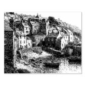 Mousehole, Cornwall Vintag Sketch Gummistempel (Prägung)
