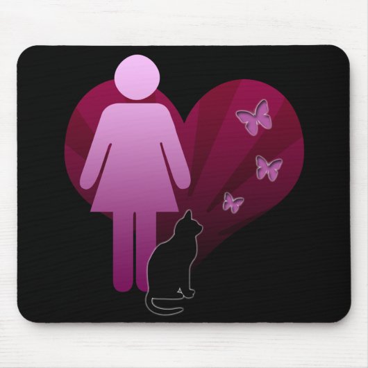 Mousemat Girl and Her Kitty Cat, Liebe Schmetterli Mousepad (Vorne)