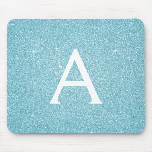 Mousepad aquamarin Blue Sparkle Glitzer Monogram N (Vorne)
