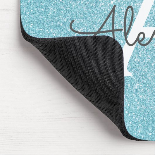 Mousepad aquamarin Blue Sparkle Glitzer Monogram N (Ecke)