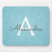Mousepad aquamarin Blue Sparkle Glitzer Monogram N (Vorne)