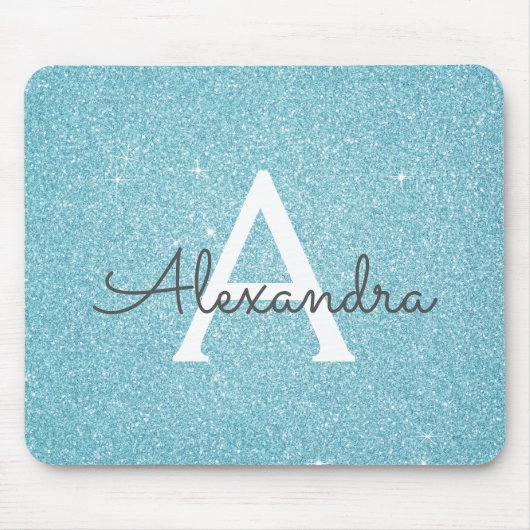Mousepad aquamarin Blue Sparkle Glitzer Monogram N (Vorne)