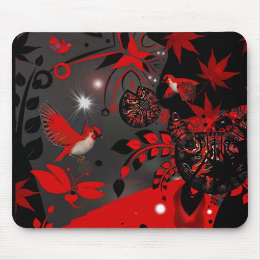 Mousepad Asiatische Rote Vögel (Vorne)