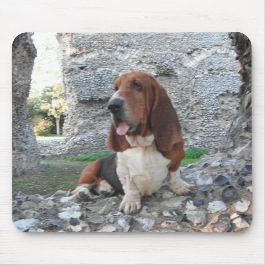 Mousepad Basset Hound Burg Ruine (Vorne)