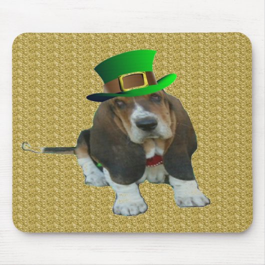 Mousepad Basset Hound Happy St. Patrick's (Vorne)