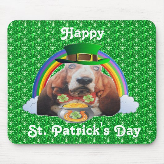 Mousepad Basset Hound Happy St. Patrick's Day (Vorne)