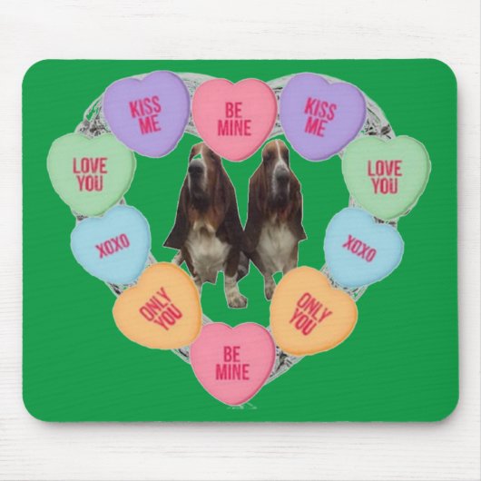 Mousepad Candy Liebe hört mit Bassets (Vorne)