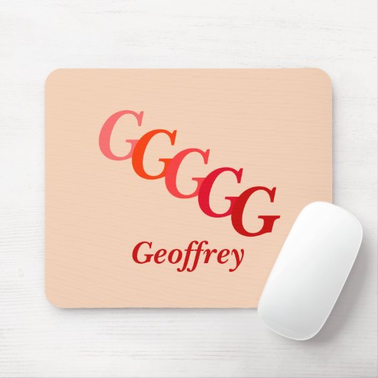 Mousepad - gestaffelte Initialname und Name in Rot (Mit Mouse)