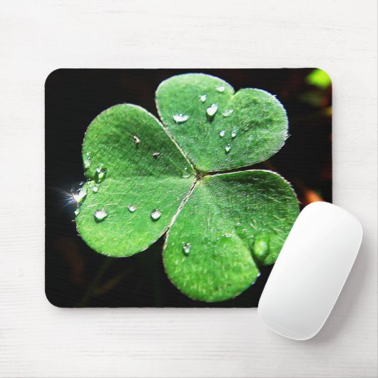 Mousepad Grünes Kleeblatt mit Wassertropfen (Mit Mouse)