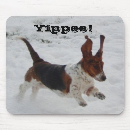 Mousepad mit dem Springen von Basset Hound "Yippee (Vorne)