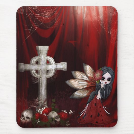Mousepad mit Goth Fee, Kreuz, Schädeln u. Rosen (Vorne)