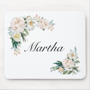 Mousepad mit Namen und Blume von Weißem Peony