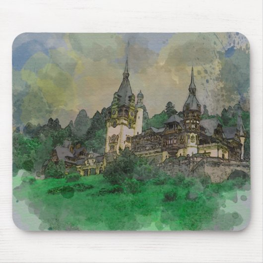 Mousepad Peles Castle Rumänien Wasserfarbe (Vorne)