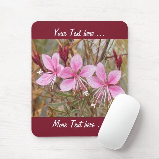 Mousepad - Rosa Blume mit Text (Mit Mouse)