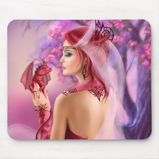 Mousepad Schöne Fantasiefrau Königin und Drache (Vorne)