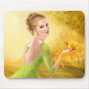Mousepad Schöne romantische Frau und Fantasie Gold
