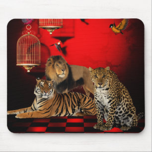 Mousepad Tiere Tiger Leopard Löwenvögel