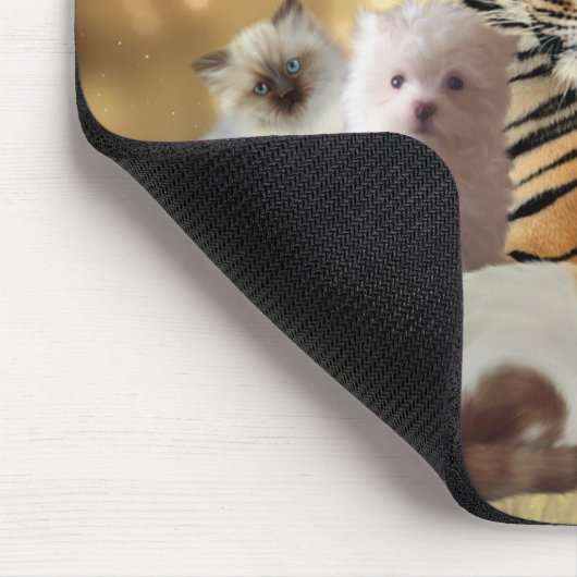 Mousepad Tiger Hunde Katzen Freunde (Ecke)