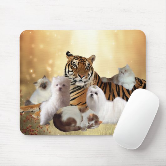 Mousepad Tiger Hunde Katzen Freunde (Mit Mouse)