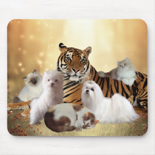 Mousepad Tiger Hunde Katzen Freunde (Vorne)