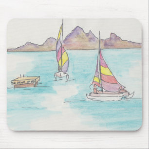 Mousepad Watercolor Sketch "Fiji Water Boats"