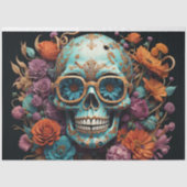 Mousseline Blume Skull-Papiertaschentuch blau Seidenpapier (Vorderseite)