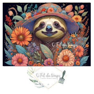 Mousseline Cute Sloth & Flower Hat v5 Tissue Paper Seidenpapier