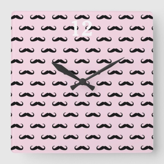 Moustache & Pink | Wanduhr Quadrat (Vorderseite)