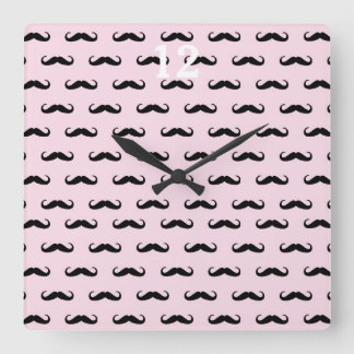Moustache & Pink | Wanduhr Quadrat