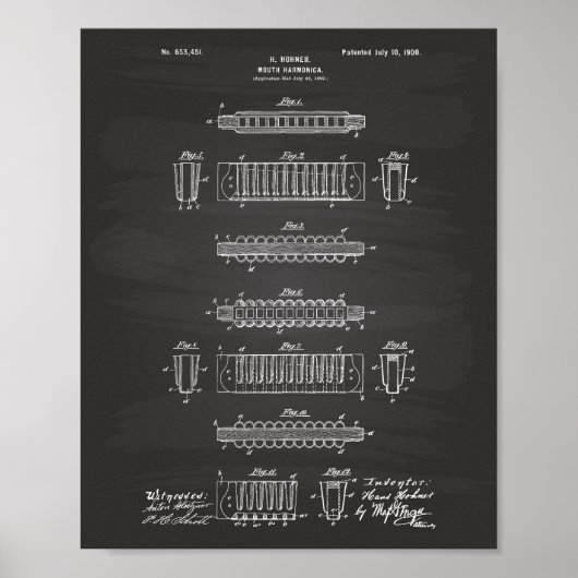 Mouth Harmonica 1900 Patent Art Chalkboard Poster (Vorne)