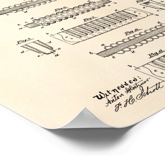 Mouth Harmonica 1900 Patent Art Old Peper Poster (Ecke)