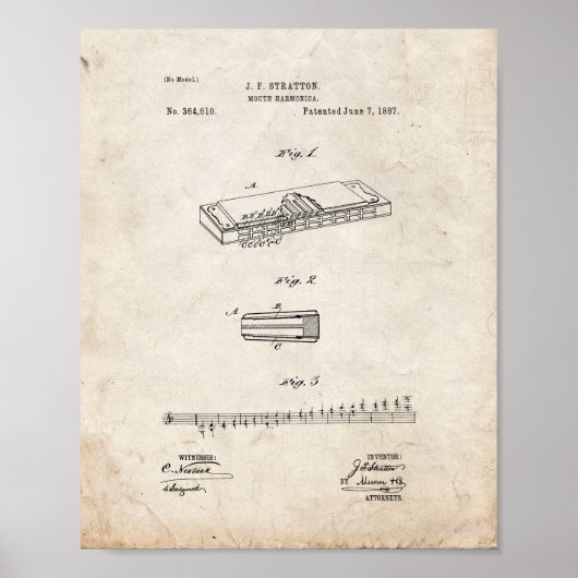 Mouth Harmonica Patent - Altes Aussehen Poster (Vorne)
