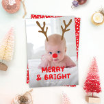 MOVABLE/EDITABLE Antlers Red Nose Foto Weihnachten<br><div class="desc">**DESIGN TIPP: Klicken Sie auf "Bearbeiten mit dem Design-Tool", um die Designelemente zu verschieben / zu verändern. Wenn Sie mehr als ein Set benötigen, kopieren Sie/fügen Sie es einfach ein und bewegen Sie sich dann nach Bedarf.** Diese lustige Urlaubsfotokarte verfügt über ein vertikales Foto mit roter Nase und Ankerbetten, die...</div>